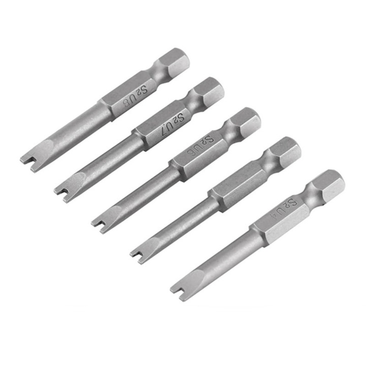 Set 5 Piese Bituri de Surubelnita U din Otel Aliat Yakumuz, Magnetic, 50mm, 1/4" Hex