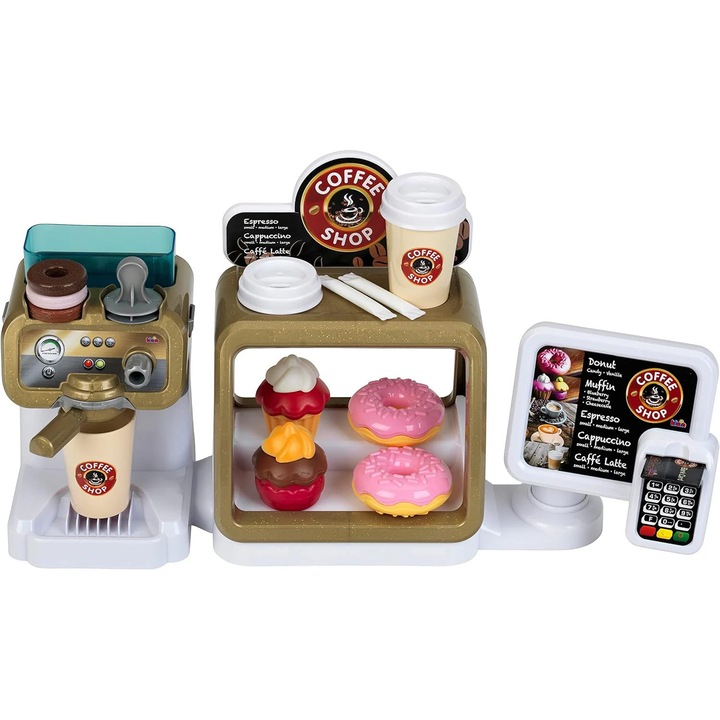 Cafenea copii, Theo Klein, set cu aparat de espresso, 2 cani, accesorii, multicolor, 3 ani+