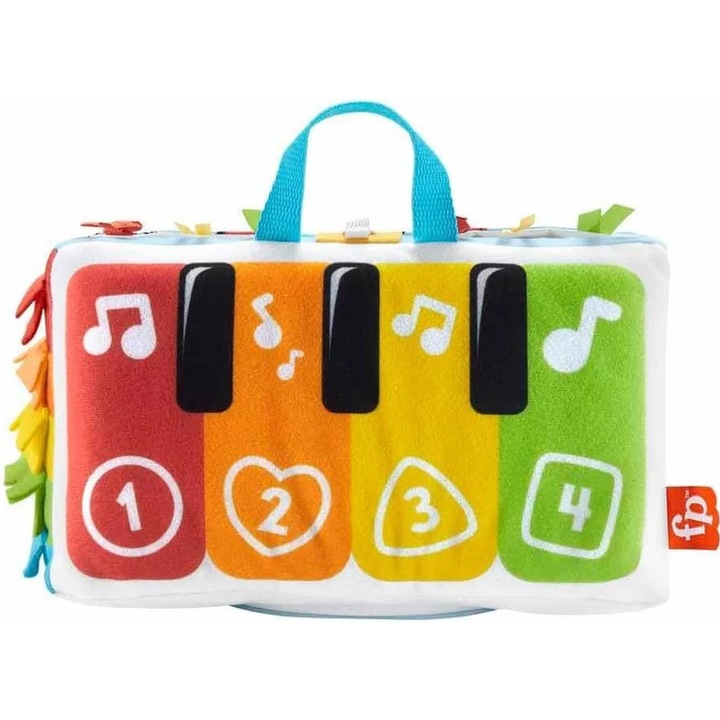 Játék hangszer, Fisher Price, puha zongora, többszínű, 0 hónapos kortól