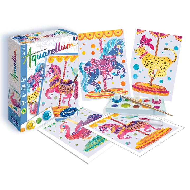 Set pictura Aquarellum Mini, Sentosphere, 3 culori, 4 imagini, dimensiune 10x15cm