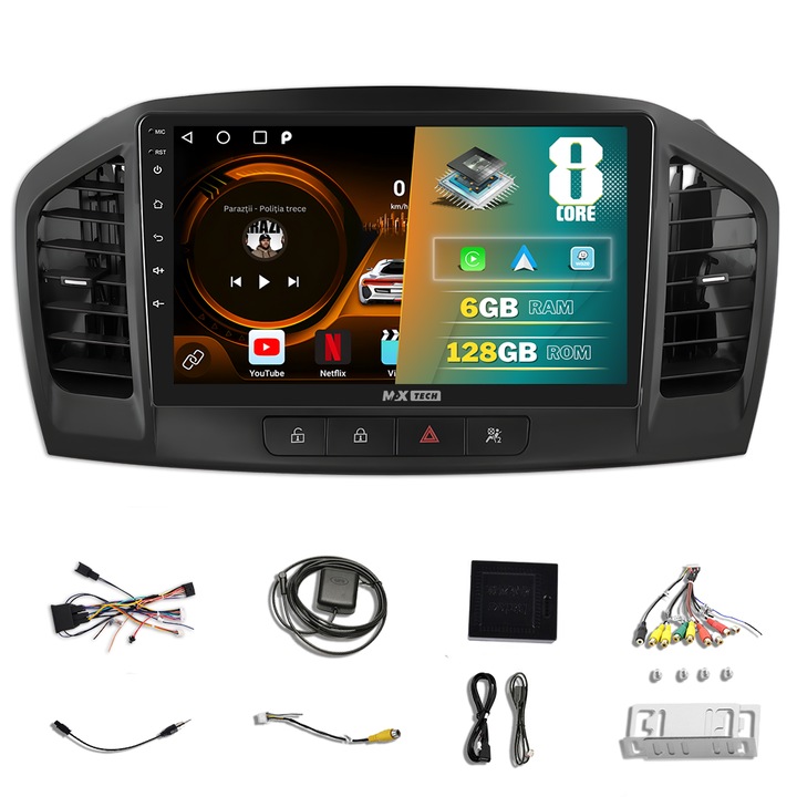 Navigatie Opel Insignia ( 2008 - 2016 ) dedicata Android 13 si Carplay, MaxTech®, ecran de 9'' IPS, 6 GB RAM 128 GB ROM, DSP, EQ, functii GPS, WIFI, RDS, Radio, Bluetooth, Waze