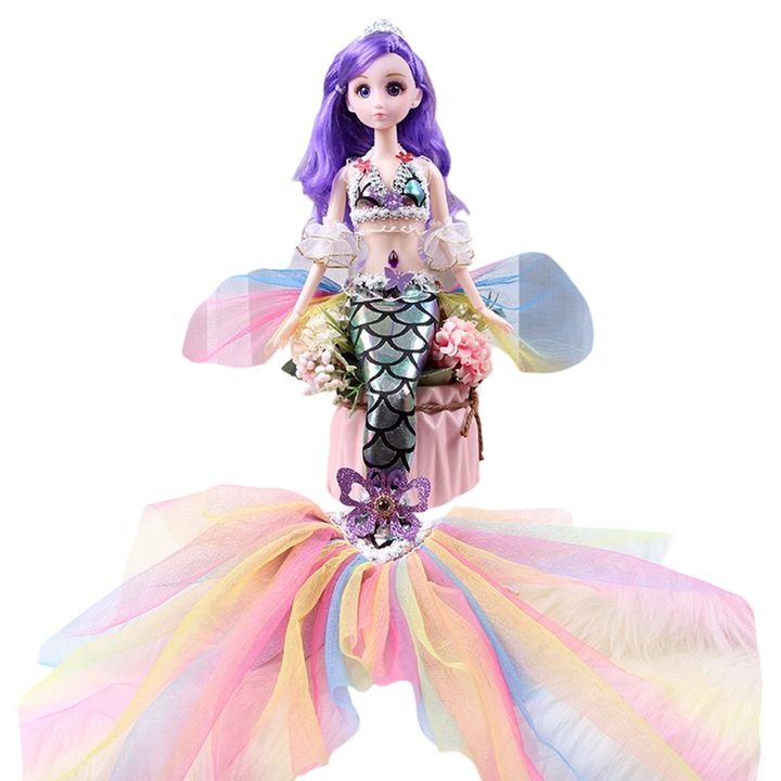 45 cm divatos sellőhercegnő zavarodott halpikkelyes baba