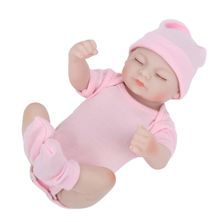 Szilikon testű, realisztikus babaszimuláció, gyermekjáték lányoknak, ajándék, 10 hüvelykes, rózsaszín, csukott szemmel