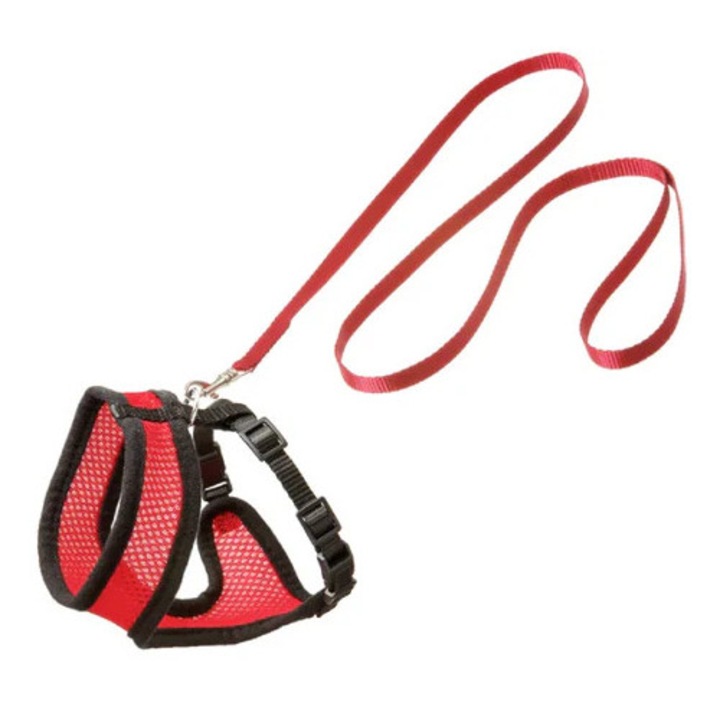 Flamingo macskahám és póráz szett, 36-48cm, piros, légáteresztő anyagból