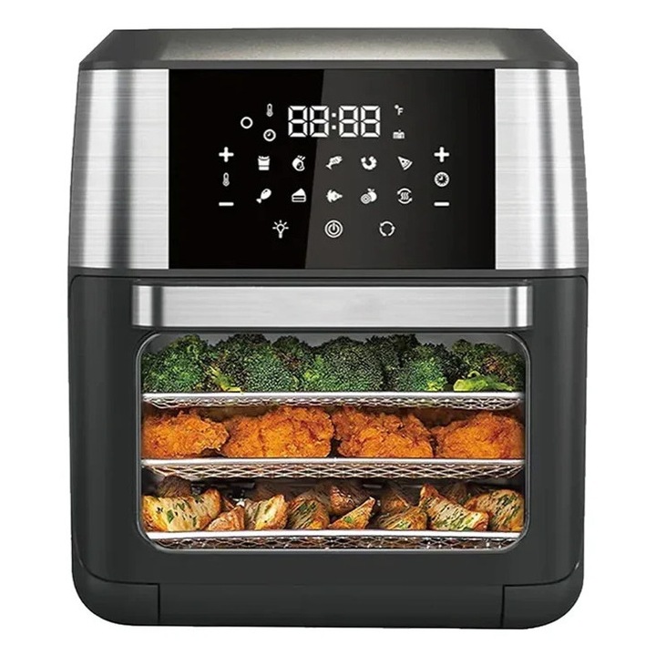 Електрическа фурна, 6 л, 1500 W, черна, комплект фурна с горещ въздух