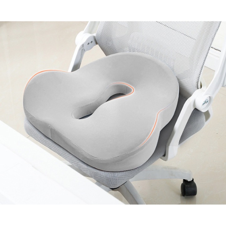 Ortopéd székpárna, ergonomikus tartású, csúszásmentes, memóriahabos, szürke
