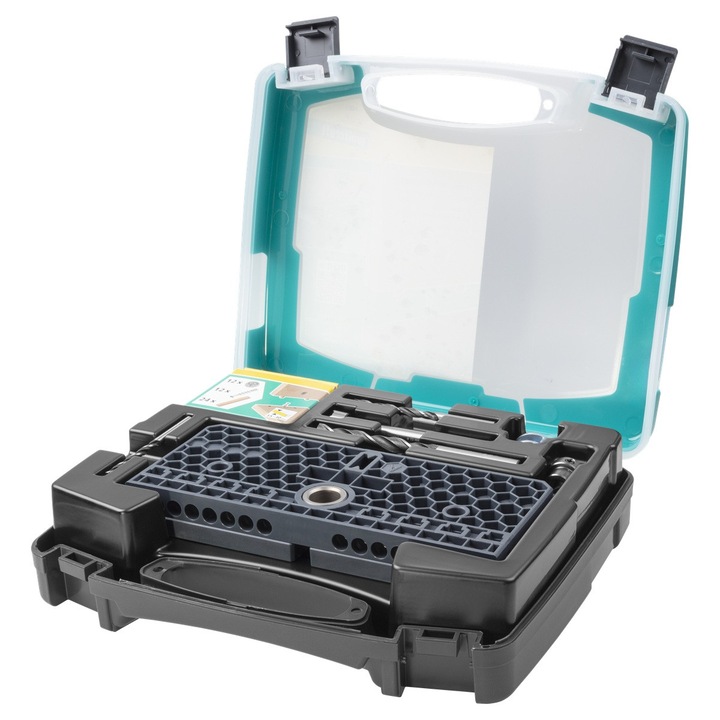 Set de imbinari mimosrodice pentru mobila, Wolfcraft, 12 mimosrodi, 24 coltari, 3 tipuri de burghie, 2 piese, Made in Europe