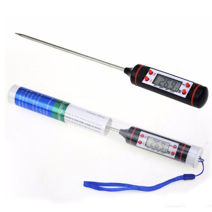Termometru digital de bucatarie/gratar, afisaj LCD, sonda inox 14.5 cm (lungime totala 22.5 cm), masurare -50°C pana la 300°C (-58°F pana la 572°F), negru/rosu, 1 buc.