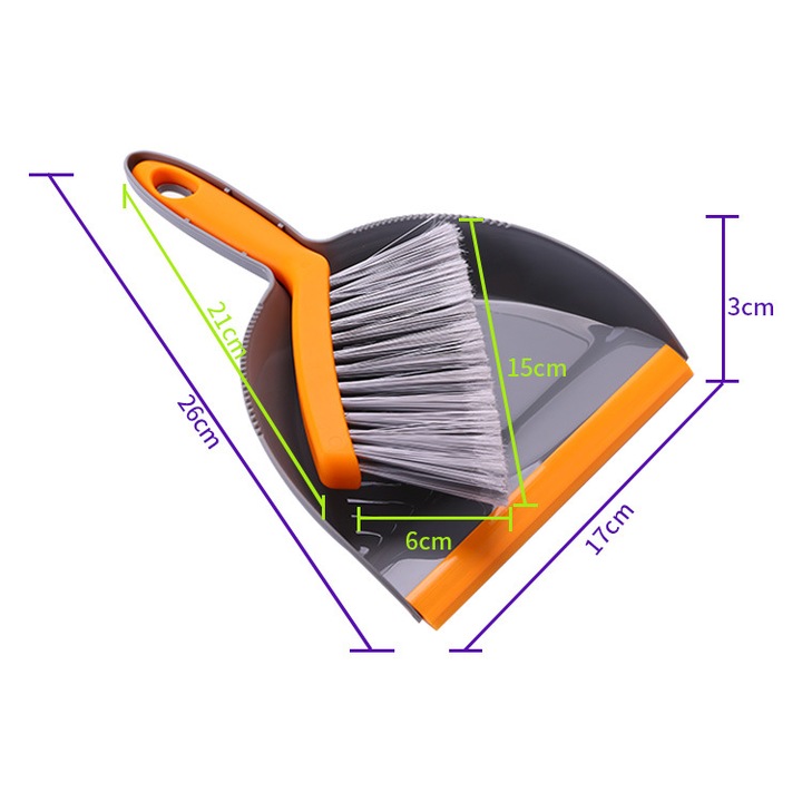 Set mini matura cu faras, gri-portocalie, dimensiune mica, material plastic, pentru curatare birou