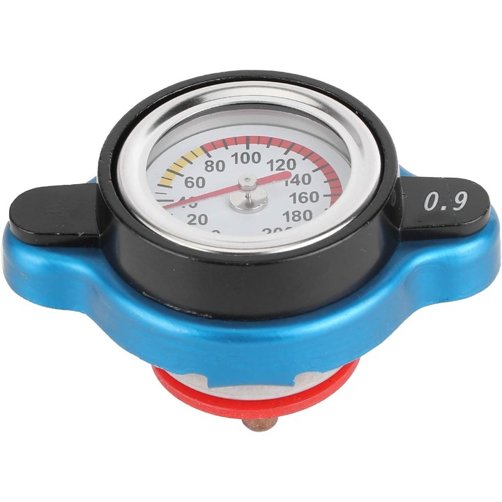 Capac radiator temperatura, Universal, Impermeabil, Termometru, 0.9 bar, Albastru / Negru