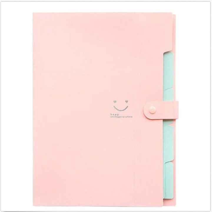 Dosar extensibil 5 buzunare, organizator A4, roz, 32x23.6x1.9cm