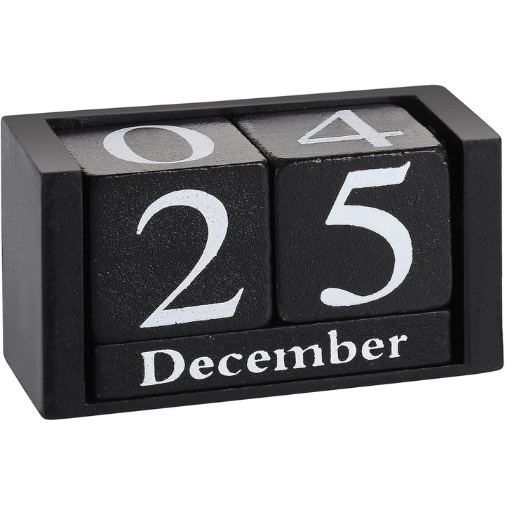 Calendar, Lemn, Design retro, 15.5x10x7.5cm, Negru