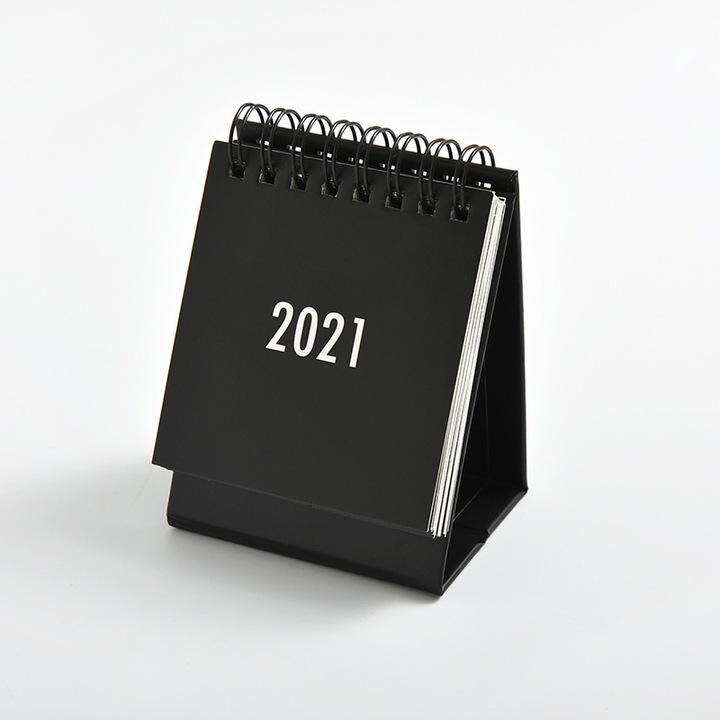 Calendar de birou 2022, mini, portabil, cu autocolante, 75x65x100mm, negru, set 1 buc.
