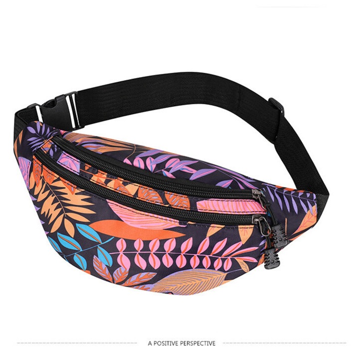 Vízálló, nagy kapacitású, lila-sárga övtáska, 15x32cm, 1 db.