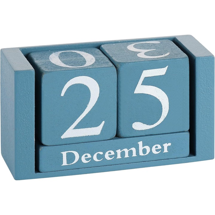 Calendar perpetuu din lemn, 2 cuburi pentru zile, 3 cuburi pentru luni, design retro, 15.5x10x7.5cm