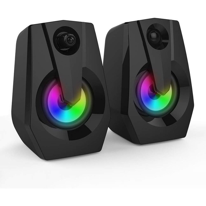 Boxe PC Herusi, USB, bass puternic, lumini LED, negru