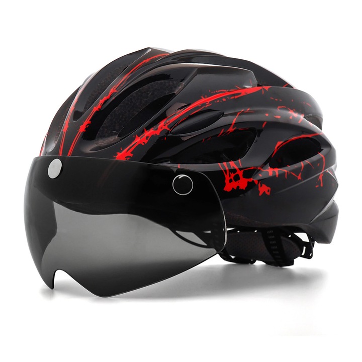 Casca de siguranta pentru bicicleta, parbriz magnetic puternic cu stop intermitent, 18 gauri de ventilatie pentru disiparea eficienta a caldurii si ventilatie, amortizare care absoarbe socurile, circumferinta 58-62 cm, negru / rosu