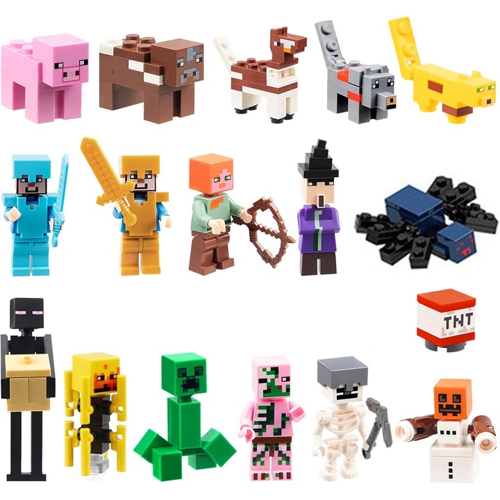 Minecraft 17 figura készlet, Tarta Minecraft figura, Minecraft gyűjthető figurák, Minecraft tortadíszek, többszínű, PVC, 3 év+