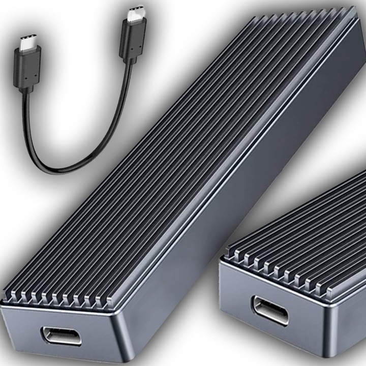 Carcasa pentru unitate SSD M.2 SATA NGFF rack, si cablu, negru, USB-C, 108x29, 5x13, 5 mm, Viteza transfer 10 Gb/s, USB 3.1, Conectare rapida, Compatibil SSD M.2 SATA NGFF, din aluminiu si ABS, Plug&Play, M2506