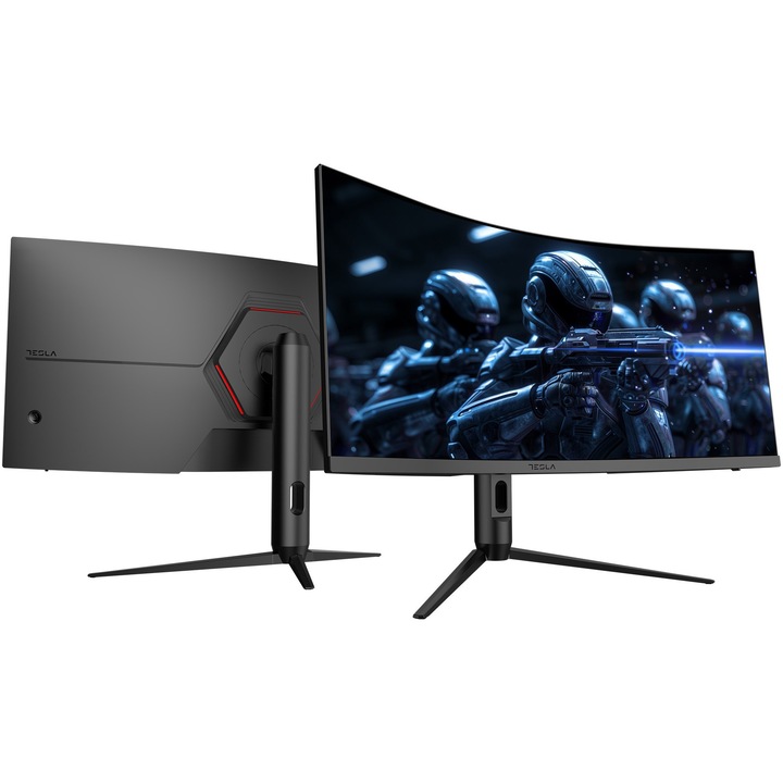 Monitor curbat Tesla LED Gaming, 34GH948BW, 34", IPS, WQHD (3440x1440), 165 Hz, 1ms MPRT/5ms GTG , Anti-glare, Lumina RGB, 2x HDMI 2.0, 1x DP 1.2, Conector DC, HDR, Clasa F, Negru