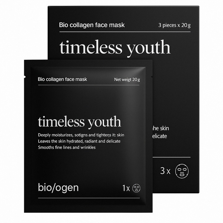 Маска за лице Biologen Timeless Youth, Био Колаген, Хидратираща, Против бръчки, 3 броя x 20g