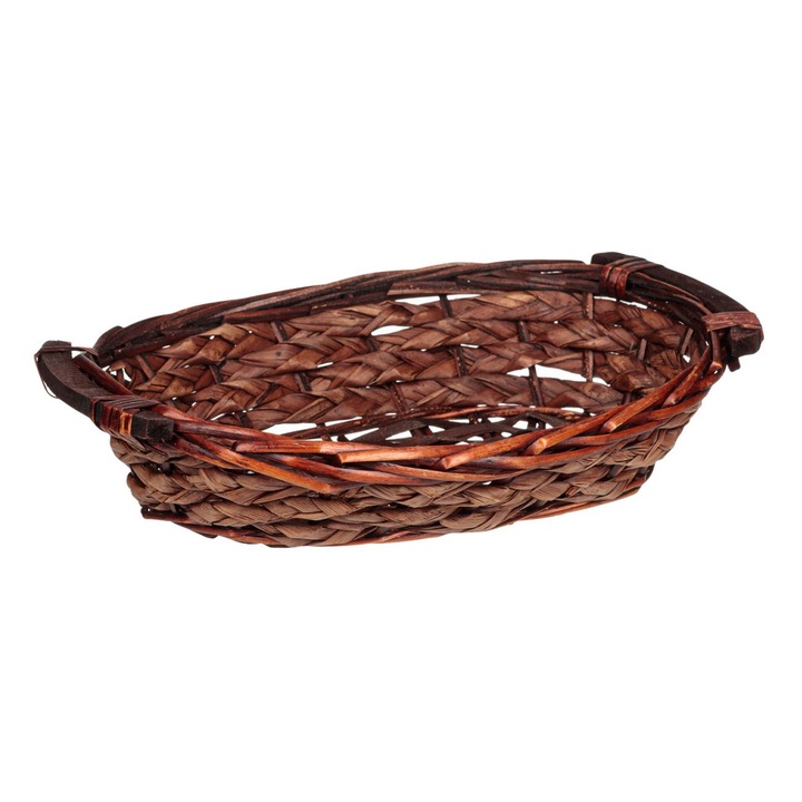 Cosulet Decorativ din Bambus Oval Culoare Inchisa & Manere din Lemn 32x21x14cm