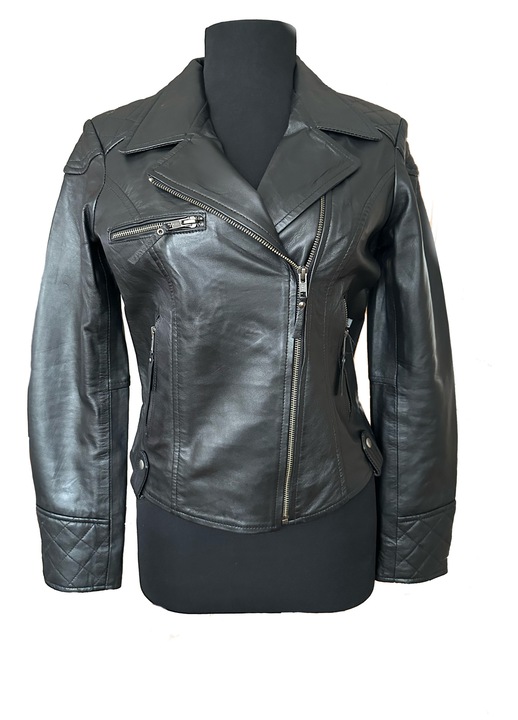 Geaca de piele premium pentru femei GDP-SANDY, Negru/Negru stins/Rosu deschis/Negru Leather