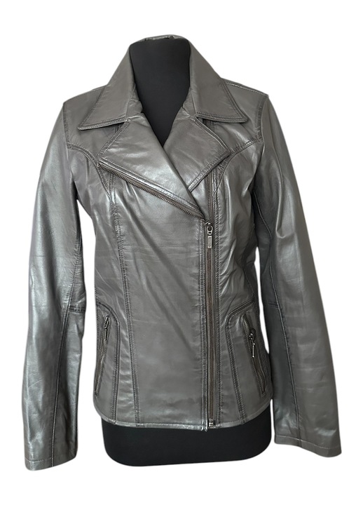 Geaca de piele premium pentru femei GDP-2192, Gri/Gri antracit/Gri inchis