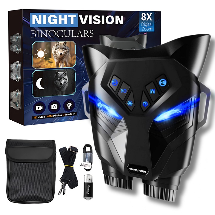 Дигитален бинокъл за нощно виждане KLASTEP, 8X увеличение, 3.2" HD вътрешен екран, 7-степенно регулируемо инфрачервено лъчение, Акумулаторна батерия 4000mAh, 4K, Charcoal Black