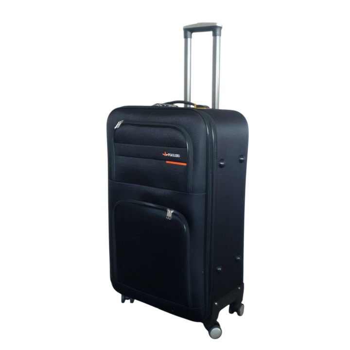 Troler voiaj, Mic, Naimeed D7177, 4 roti duble 360 grade, material textil, inchidere cifru, Negru, 36x22x55cm