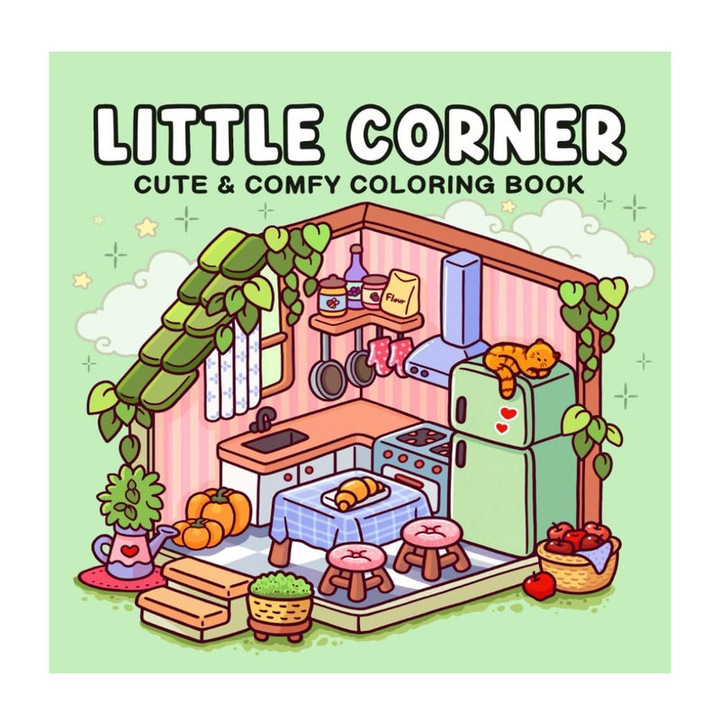 Книжка за оцветяване "Малък ъгъл", 40 илюстрации, семпъл дизайн, цветна корица, 8x8 инча, книжка за оцветяване с графити за деца