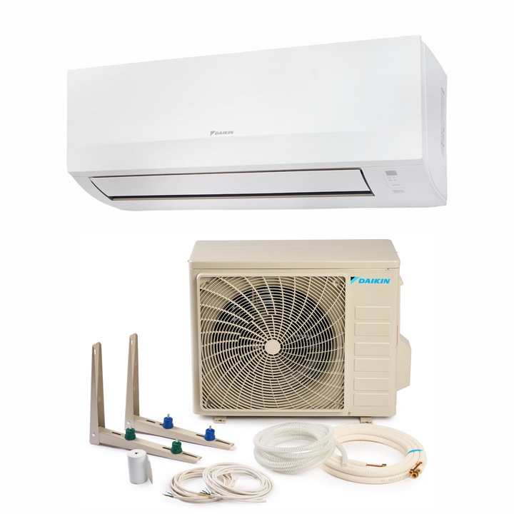 Aparat de aer conditionat Daikin Sensira Bluevolution Inverter 12.000 BTU, model 2025, FTXC35E+RXC35E, clasa energerica A++/A+, cu KIT de instalare InstaPlus K714IP3 si dispozitiv de fixare VibraZerro pentru unitatea exterioara KX30N
