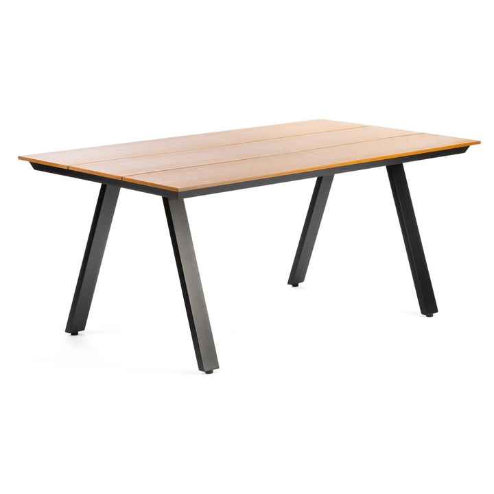 FIELDMANN FDZN 5058 kerti asztal, alumínium váz, polywood fa hatású asztallap, időjárásálló, fekete/barna, 180x91x74 cm