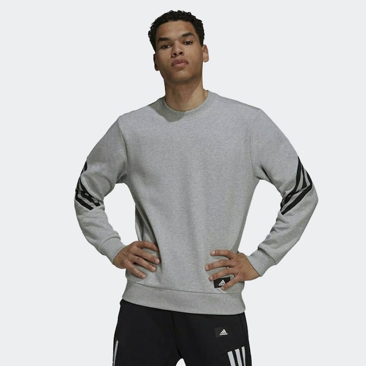 Bluza sport barbati, Adidas, Future Icons, gri, bumbac si poliester reciclat