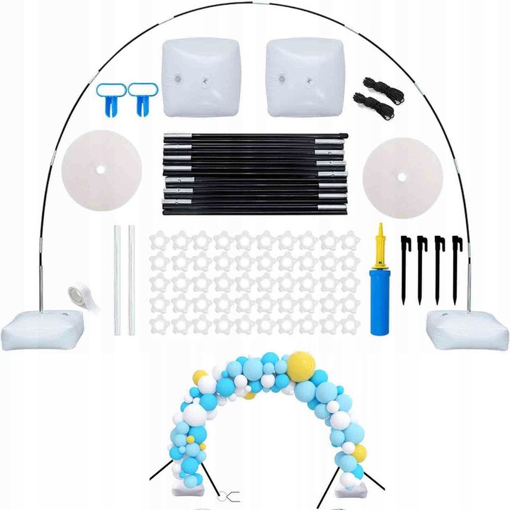 Комплект арка от балони, бяла, 3 м, със стойки и аксесоари за декорация на събития