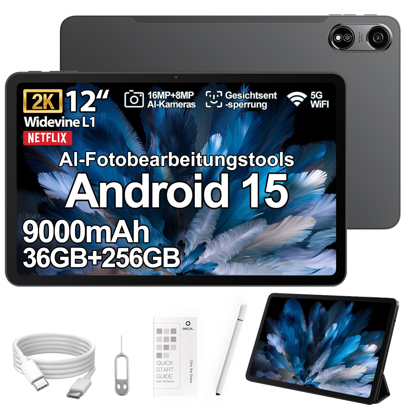 1D08 OSCAL PAD100タブレット android Tableta Blackview Oscal Pad100, Android 15, 36GB RAM 256GB ROM, 12
