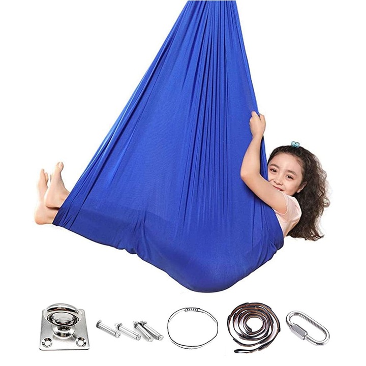 Leagan Terapeutic pentru Copii, Buyya®, Capacitate 200kg, Constructie Robusta, Suport 360° Inox, Pentru Dezvoltare Motorie, Relaxare si Aventura, Interior/Exterior, Albastru