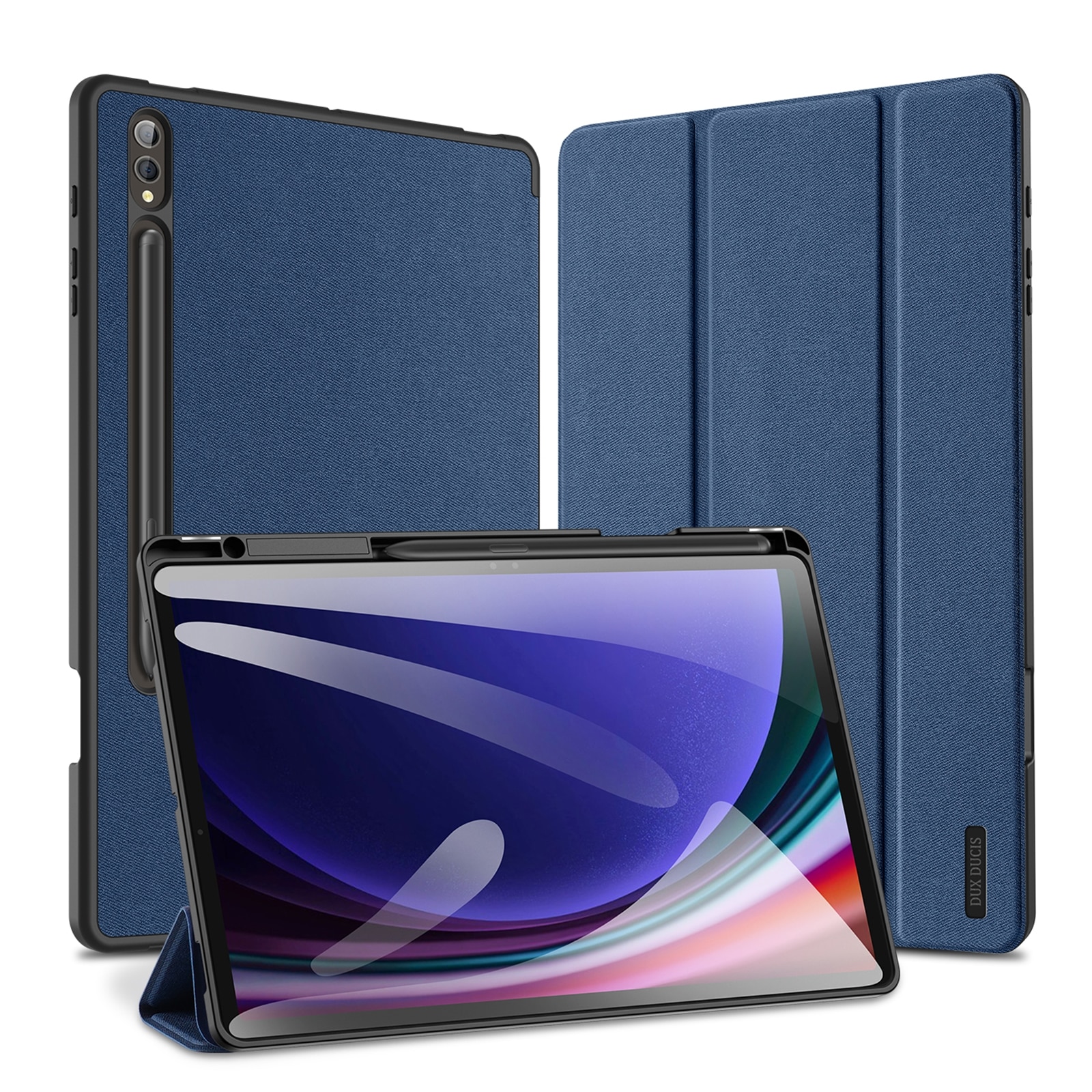 Husa tableta compatibila cu Samsung Galaxy Tab S10+, piele magnetica flip, seria Domo, albastru