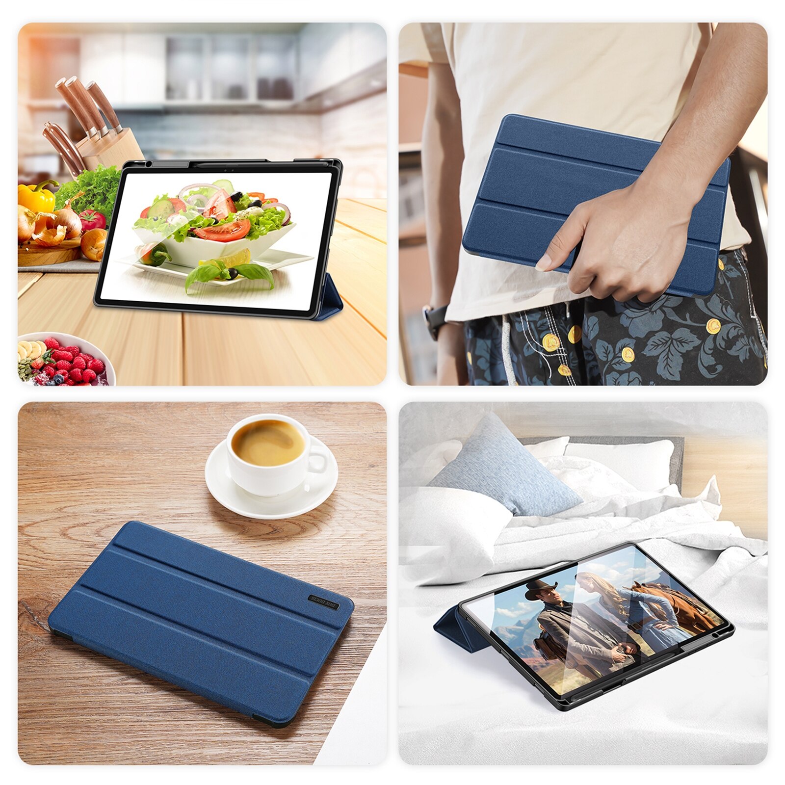 Husa tableta compatibila cu Samsung Galaxy Tab S10+, piele magnetica flip, seria Domo, albastru