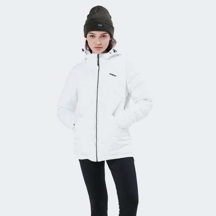 Jacheta de dama BASEHIT din puf, impermeabila, gluga detasabila, alb, textil