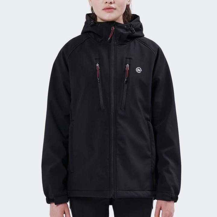 Jacheta softshell pentru femei BASEHIT, gluga detasabila, impermeabila, neagra, poliester, S INTL