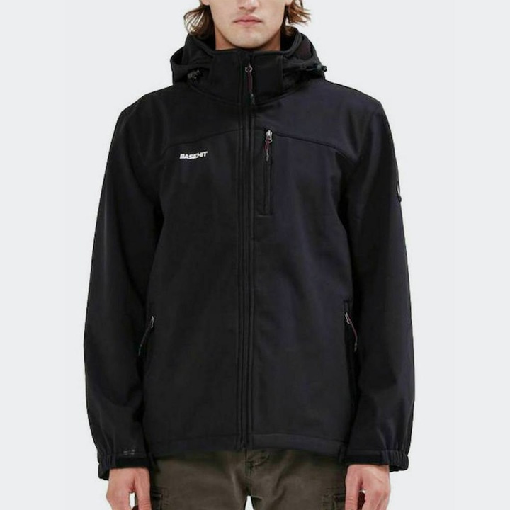 Jacheta softshell barbati Basehit, impermeabila, rezistenta la vant, neagra, fleece