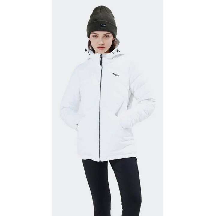 Jacheta de dama BASEHIT din puf, impermeabila, gluga detasabila, alb/ negru, textil