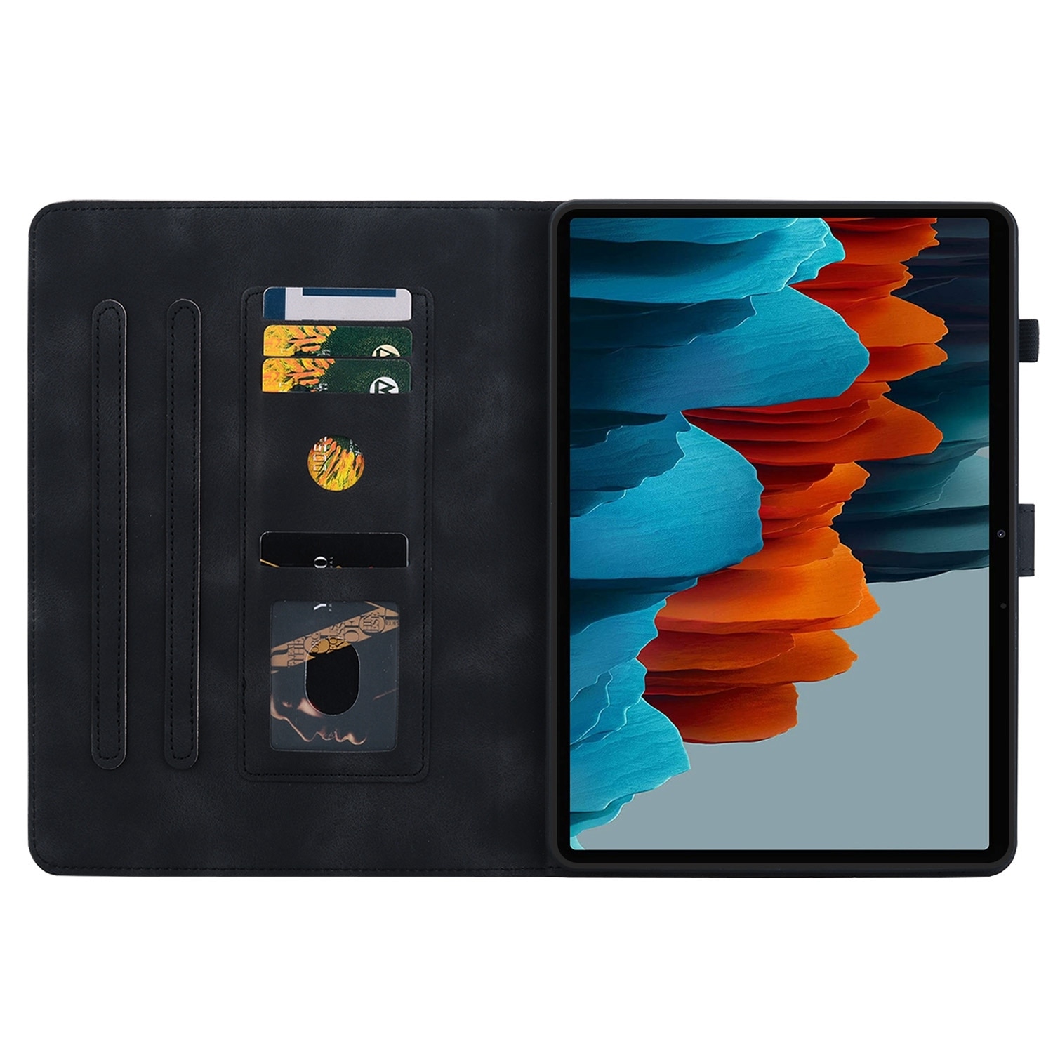Husa tableta compatibila cu Samsung Galaxy Tab S7 FE/S8+/S7+, piele gravata cu motive florale, neagra