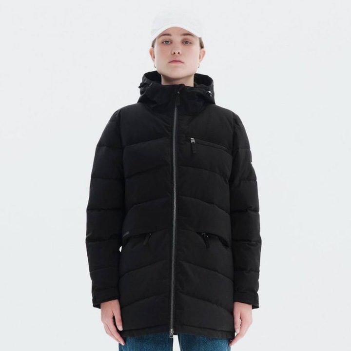 Jacheta lunga BASEHIT, puf artificial, impermeabila, respirabila, neagra, material ecologic