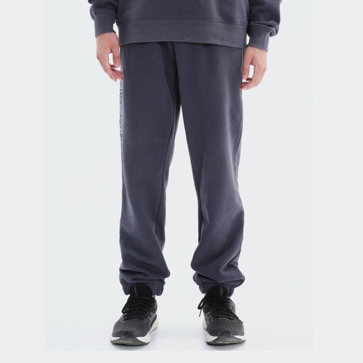 Pantaloni sport barbati BASEHIT, gri piatra, material moale, talie elastica ajustabila, fleece/ bumbac