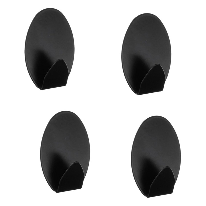 Set 4 cuiere de baie autoadezive, Zanox®, 3.5x5 cm, negru