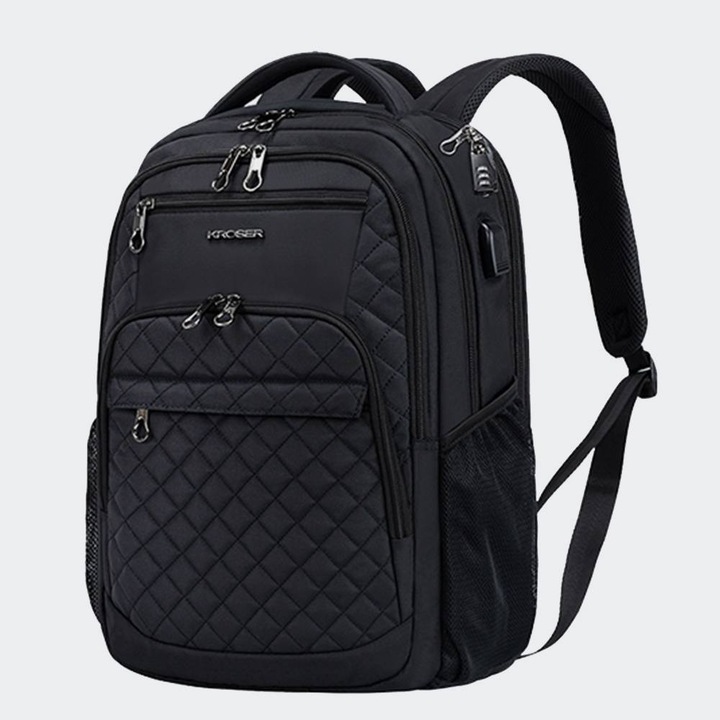 Rucsac laptop Kroser, 15.6'', material rezistent, port USB, negru, 44x31x15.5cm
