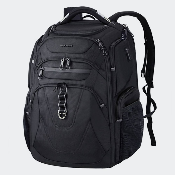 Rucsac laptop Kroser, 49x36x17cm, 30L, negru, cu port USB, compartiment pentru tableta