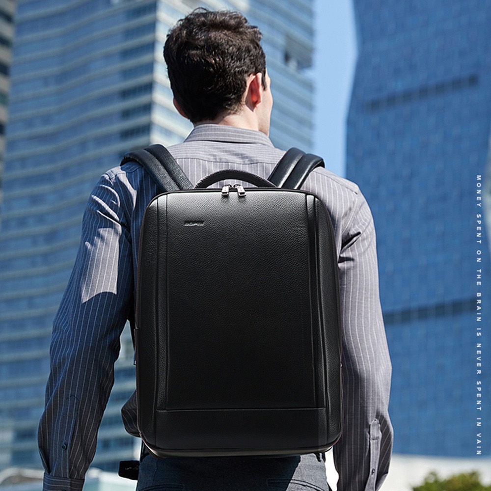 Rucsac din piele Bopai Fidelis, 15.6", negru, 43x31x20cm, capacitate 26.5L